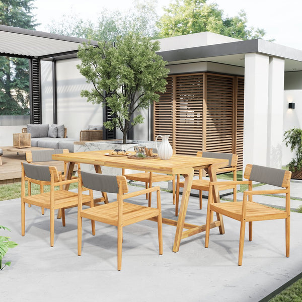 English Elm Christopher Knight Home® - 4-Piece Patio Furniture Set Braided Acacia Wood Dining Chairs with All-Weather Rope, Stylish Outdoor Seating Grey,Teak N770P269704G004