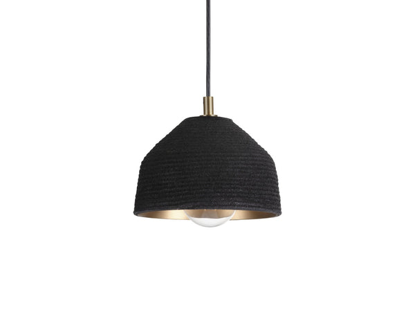 Sunpan LUCIAN Pendant Light - Handcrafted Black Woven Shade with Gold Interior for Rustic Ambiance 105807