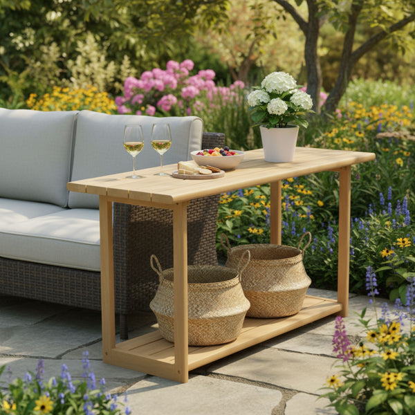 English Elm Christopher Knight Home® - Woodside Light Teak Rectangular Outdoor Buffet & Console Table – Acacia Wood, 300lb Capacity, Sleek Design N775P361821L