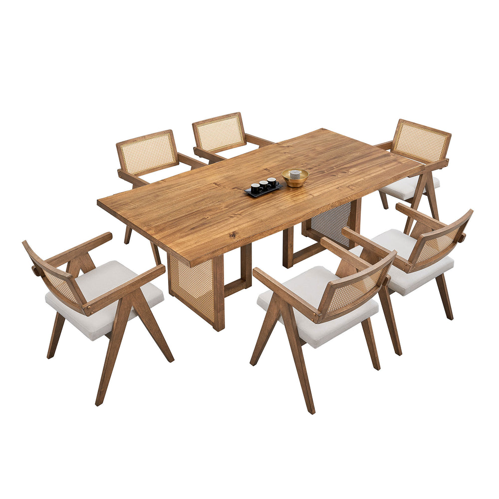 English Elm 70.87 Wave Dining Table OAK 70.87 Inch Rectangular Mid-Century Modern Rattan Weave Table for 6, Durable Wood W2582S00091