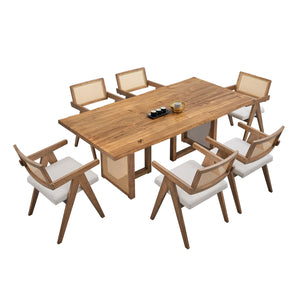 English Elm 70.87 Wave Dining Table OAK 70.87 Inch Rectangular Mid-Century Modern Rattan Weave Table for 6, Durable Wood W2582S00091