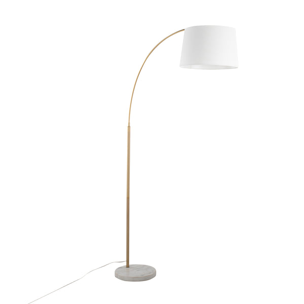English Elm March Contemporary Floor Lamp: Elegant White Marble & Antique Brass Design With Linen Shade, 60W Bulb B202S01372