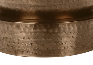 English Elm Accent Table, Handcrafted Hammered Copper Drum - Modern Side, Nightstand & Lamp Table For Any Room B2710P219452