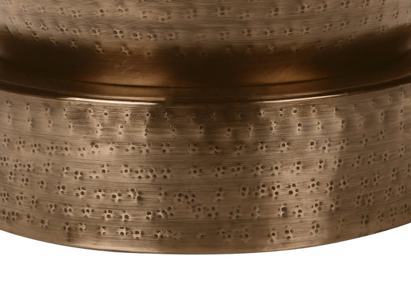 English Elm Accent Table, Handcrafted Hammered Copper Drum - Modern Side, Nightstand & Lamp Table For Any Room B2710P219452