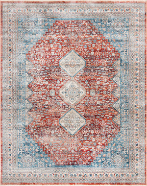 Unique Loom Newport Rosecliff Machine Made Border Rug Red, Light Blue/Ivory/Beige/Blue 7' 10" x 10' 2"