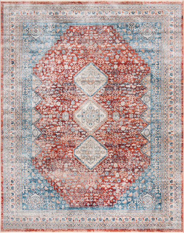Unique Loom Newport Rosecliff Machine Made Border Rug Red, Light Blue/Ivory/Beige/Blue 7' 10" x 10' 2"