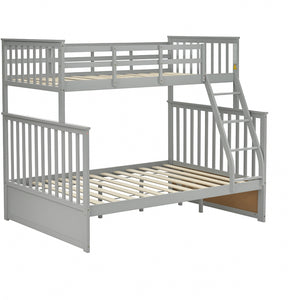 English Elm Twin Solid Pine Over Full Bunk Bed Gray with Ladder, Full-Length Guardrail, Sturdy Frame, Safe Design W495S00011