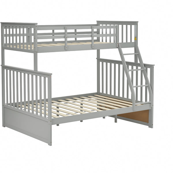 English Elm Twin Solid Pine Over Full Bunk Bed Gray with Ladder, Full-Length Guardrail, Sturdy Frame, Safe Design W495S00011