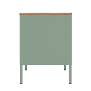 English Elm Landen 47" Metal Storage Cabinet with Wood Top and Cable Management — Sleek Industrial TV Console, Adjustable Legs Sage Green B365P397847