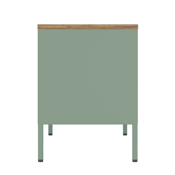 English Elm Landen 47" Metal Storage Cabinet with Wood Top and Cable Management — Sleek Industrial TV Console, Adjustable Legs Sage Green B365P397847