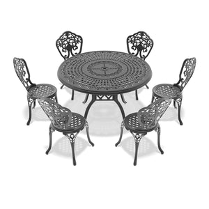 English Elm 7-Piece All-Weather Cast Aluminum Dining Set With Round Table & 6 Chairs - Stylish & Durable Outdoor Furniture W1710S00228