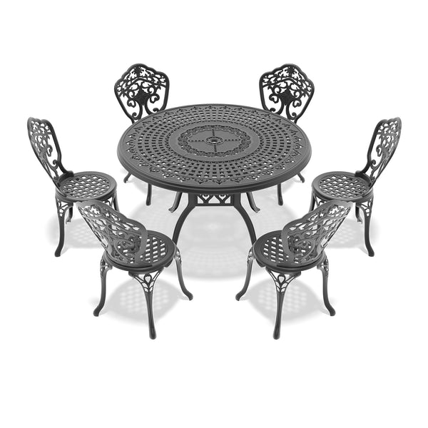 English Elm 7-Piece All-Weather Cast Aluminum Dining Set With Round Table & 6 Chairs - Stylish & Durable Outdoor Furniture W1710S00228