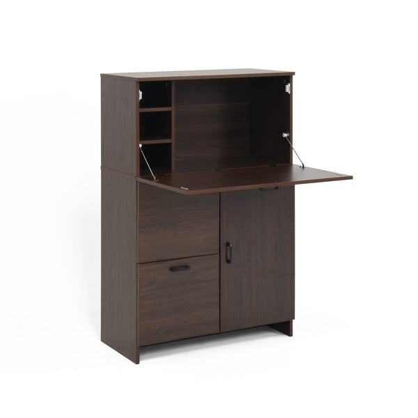 English Elm Desk Walnut Fold-Up Cabinet with Drawer & Shelves — Space-Saving Desk for Home Office Dorms, 31.5" W409P171382