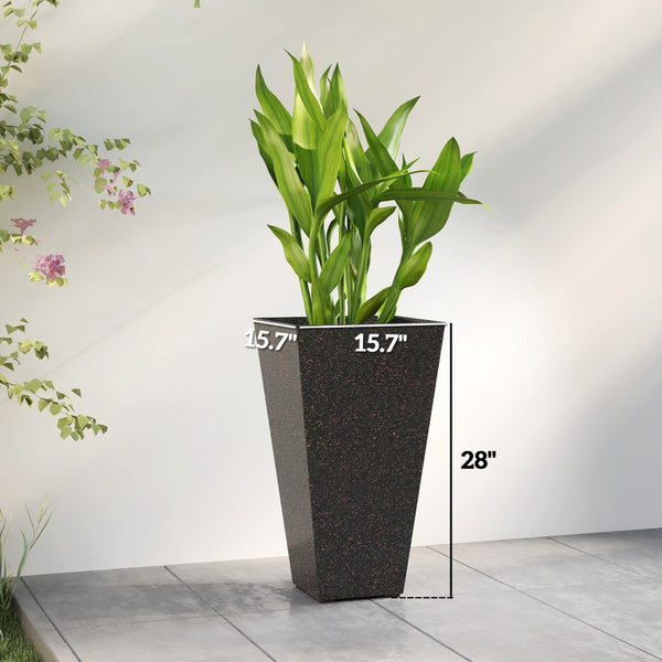 English Elm Set of 3 Tall Square Faux Marble Column Planters for Patio Entryway or Balcony Brown T3971P440164
