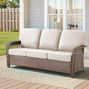 English Elm 75.2" Outdoor Pe Wicker Sofa Deep Seat T-back Cushions Porch Backyard Lounge T3773P418415