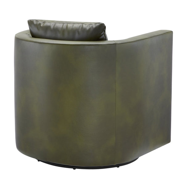 English Elm Sutton Fern Green Faux Leather Swivel Barrel Chair with Stain‑Resistant Fabric, Pocket Coil Seat, 360° Swivel Comfort B050P322589