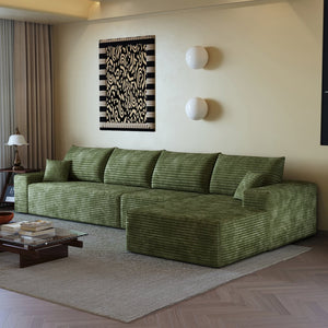 English Elm 135" Cloud Sectional Couch – L-Shape Modular Sofa With Deep Seating, Plush Corduroy In Elegant Green W2824S00126