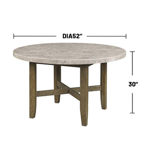 English Elm Marble Round Dining Table with Rustic Oak Base, Stain-Resistant Top, Classic Leg Design, Durable Elegance B016P329994