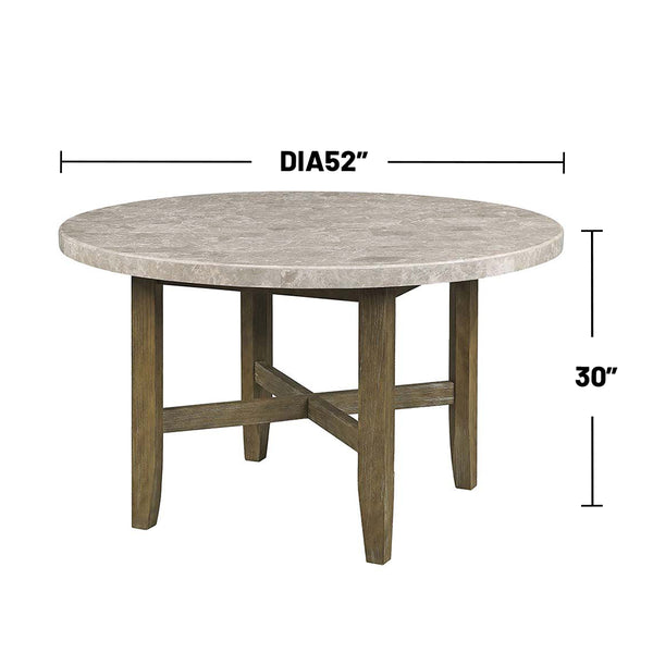 English Elm Marble Round Dining Table with Rustic Oak Base, Stain-Resistant Top, Classic Leg Design, Durable Elegance B016P329994