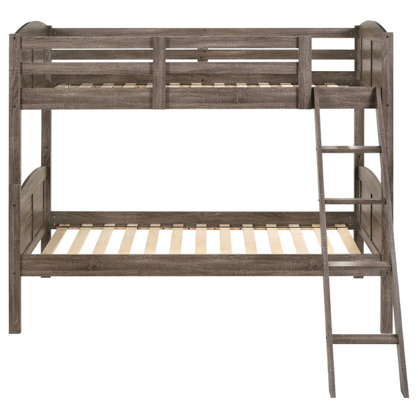 English Elm Wiley Rustic Weathered Brown Twin-Over-Twin Bunk Bed With Ladder – Perfect For Kids' Rooms! B062S00982-GIGA