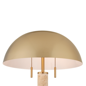 Miles Table Lamp - Mid-Century Modern Design with Brass Shade & Unique Travertine Base - 21.75" Tall