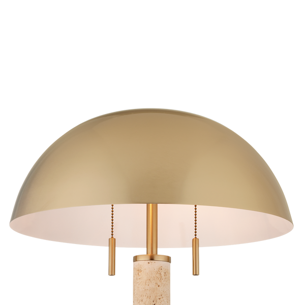 Miles Table Lamp - Mid-Century Modern Design with Brass Shade & Unique Travertine Base - 21.75" Tall