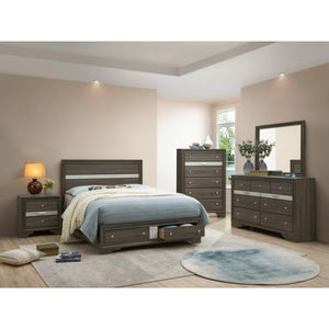 English Elm Madrid King Storage Bed Gray Laminate Wood Grain with Crystal Acrylic Trim Panels B078S00624