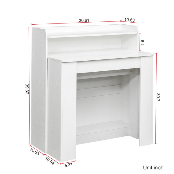 English Elm Modern Extendable Dining Table with Hidden Storage, Space-Saving Expandable Design for Small Homes White W331P191550