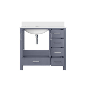 English Elm Dark Grey 36 in Bathroom Vanity with White Quartz Top, Left Offset Sink, Soft-Close Drawers, Durable B2731P258830