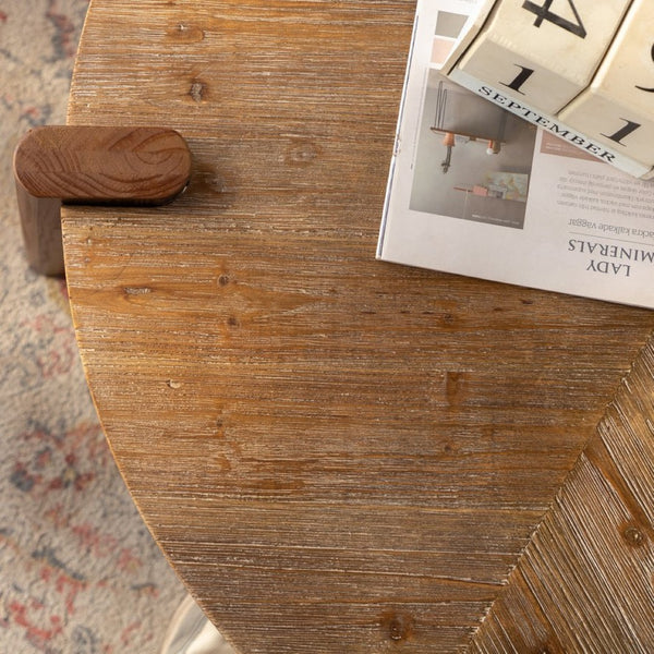 English Elm 36.61" Round Solid Wood Herringbone Coffee Table Tapered Legs Rustic Living Room W3158P453163