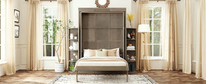 English Elm Rotating Murphy Wall Bed with Convertible Desk Dual Side Shelves Full Size Mdf Cabinet Gray LP000961AAE