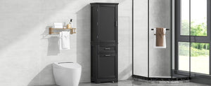 English Elm Tall Bathroom Storage Cabinet - Freestanding, Adjustable Shelf & Dual Drawer Design In Matte Black Finish N725P206895B-GIGA