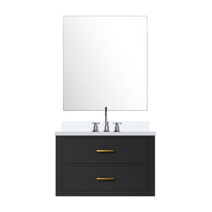 English Elm Black Single Bath Vanity Set With White Quartz Countertop, Frameless Mirror & Chrome Faucet Included B2731S01979