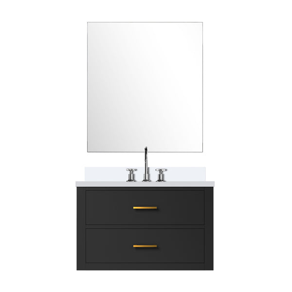 English Elm Black Single Bath Vanity Set With White Quartz Countertop, Frameless Mirror & Chrome Faucet Included B2731S01979