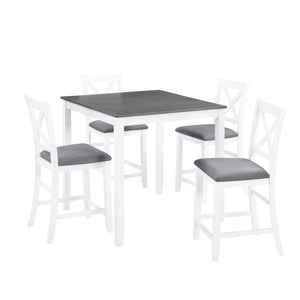 English Elm Elegant Square Acacia Wood Dining Set with Four Linen Upholstered Chairs Modern Style W1998S00104