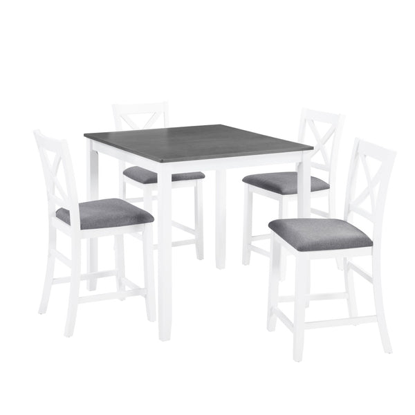 English Elm Elegant Square Acacia Wood Dining Set with Four Linen Upholstered Chairs Modern Style W1998S00104