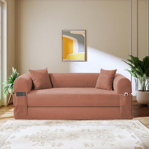 English Elm Convertible Corduroy Sleeper Sofa Queen Fold Out Bed with Dual Storage Pockets Pink W3396P483178