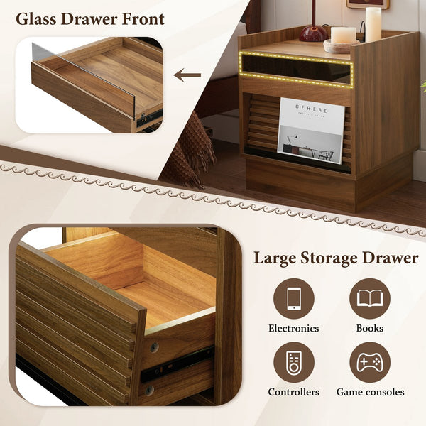 English Elm Christopher Knight Home® - Mid Mid Century Modern Nightstand with USB Charging Station, LED App-Control Lights, 2 Drawers, Sleek Design Brown 22.24 L x 18.7 W x 7.09 H N761P255453Z