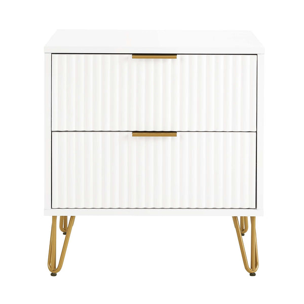 English Elm Dumbo 20" Chic Fluted Nightstand In White With Gold Accents – Stylish Storage & Modern Design B365P398171