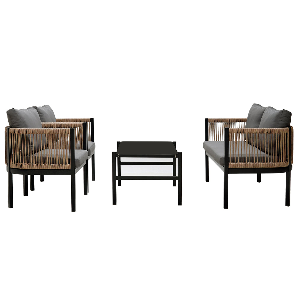 English Elm U_Style Outdoor Multi-Piece Sofa Set with Tempered Glass Table, Weather-Resistant Cushions for Patio Grey WY000435AAE