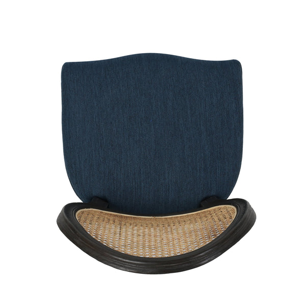 English Elm Christopher Knight Home® - DININGCHAIR Handcrafted Wicker & Fabric Dining Chair Set with Padded Seat, Rubberwood Frame Elegance Navy Blue 65164.00NBLU