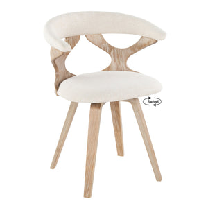 English Elm Gardenia Mid-Century Swivel Dining Accent Chair in Cream Fabric with Cutout Back & Wood Legs B202P223569