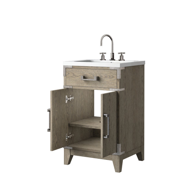 English Elm Grey Oak Single Bath Vanity With Acrylic Top & Faucet Set - Stylish Storage For Compact Spaces B2731P259737