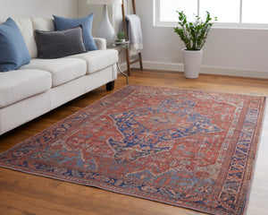 Feizy Rugs Rawlins Vintage-inspired Medallion Rug – Stunning Antique Design In Warm Red And Cool Blue Hues Red,Tan,Blue Polyester Rln39hqfrednvyp00