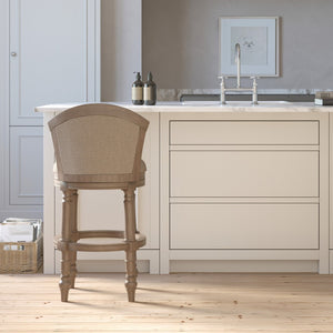 English Elm 26" Farmhouse Barrel Back Swivel Counterstool Upholstered Wood Frame Kitchen Island Seating Gray B2751P436471