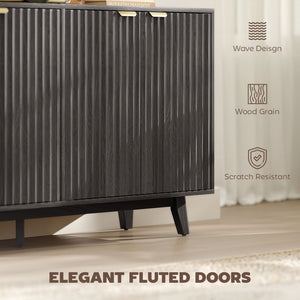 English Elm Coffee Bar Fluted Sideboard with Gold Pulls Adjustable Shelves and Tapered Wood Legs T3971P428167
