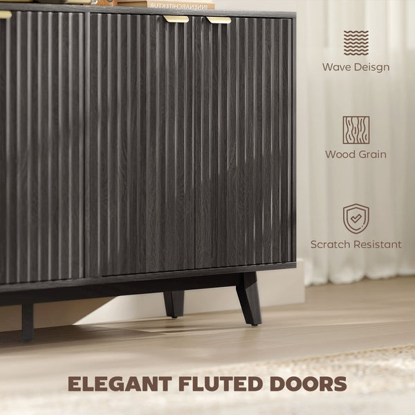 English Elm Coffee Bar Fluted Sideboard with Gold Pulls Adjustable Shelves and Tapered Wood Legs T3971P428167