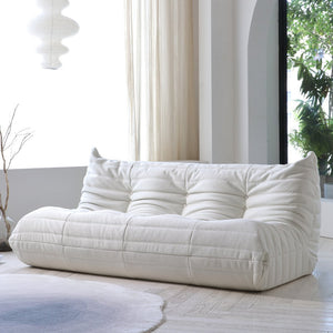 English Elm Beige Plush Three-Seater Caterpillar Sofa reimagined: Cream Velvet Teddy Foam Curved Comfort & Support B341P388028