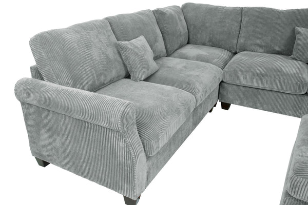 English Elm 4pc Corduroy Sectional Sofa Set with Ottoman Corner Wedge and Low-profile Modern Legs Fog B011S02224