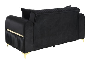 English Elm Ruby Channel Tufted Loveseat with Birch Frame Pocket Coil Support and Gold Steel Legs B009S02246